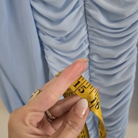 Hello Molly baby blue long balloon sleeve ruched mini bodycon dress nwt - Picture 11 of 11